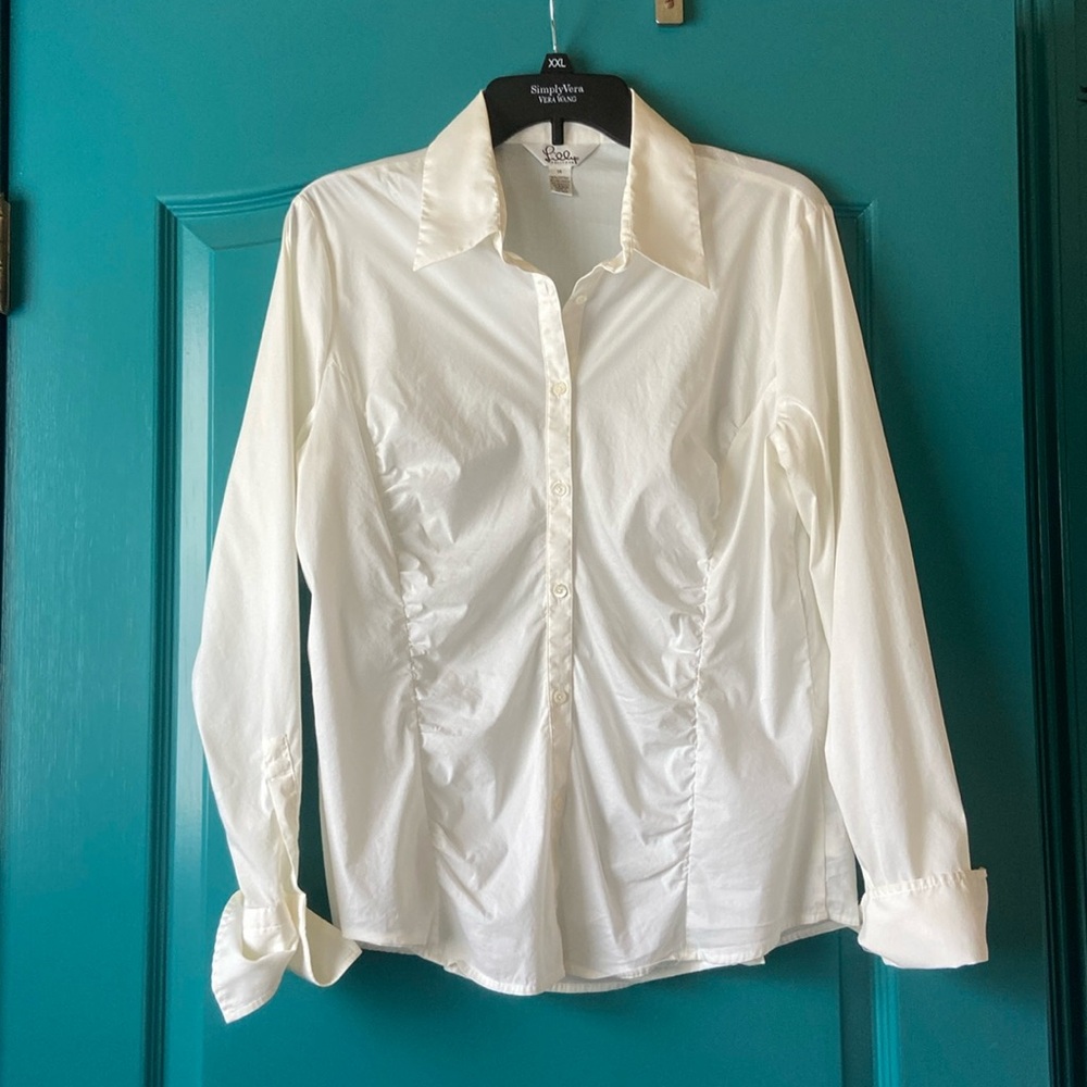 Lilly Pulitzer white blouse Size 14 / Button Front with rushing